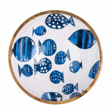 Load image into Gallery viewer, Blue and White Barrier Reef Fish Wooden Large 30cm Bowl by Shoeless Joe