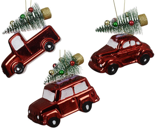 Coming Home for Xmas Set of 3 Red Car Baubles by Decoris