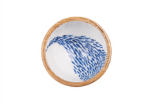 Load image into Gallery viewer, Blue and White Fish Shoal Design Wooden Nut and Nibbles Bowl by Shoeless Joe
