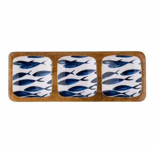 Blue and White Ocean Fish Design Three Section Tray by Shoeless Joe