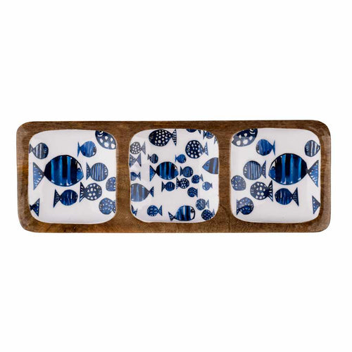 Blue and White Barrier Reef Design Three Section Tray by Shoeless Joe 