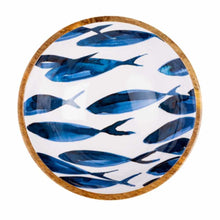 Load image into Gallery viewer, Blue and White Ocean Fish Wooden Large 30cm Bowl by Shoeless Joe