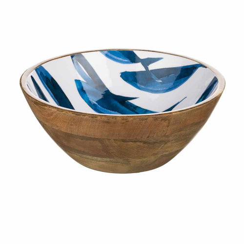 Blue and White Ocean Fish Wooden Large 30cm Bowl by Shoeless Joe