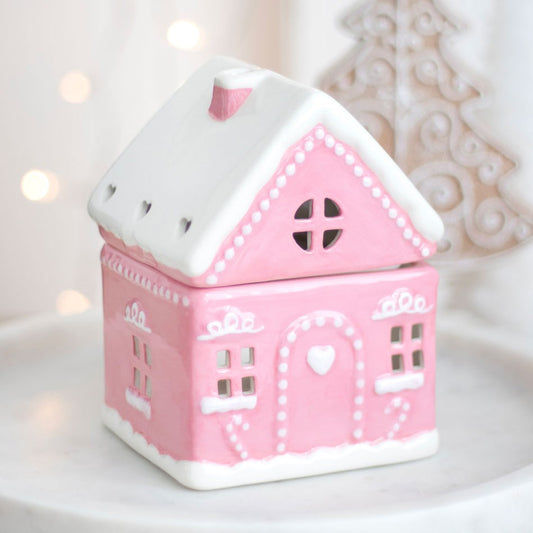 Cute Pink Gingerbread House Ceramic Oil Burner
