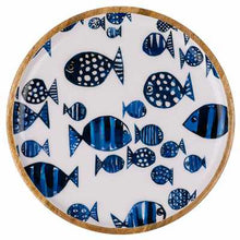 Load image into Gallery viewer, Blue and White Barrier Reef Design Wooden Large 30cm Platter by Shoeless Joe
