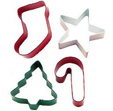 Load image into Gallery viewer, Wilton Jolly Shapes 4 Pieces Christmas Metal Cookie Cutter Set