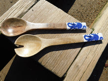 Load image into Gallery viewer, Blue Octopus Design Wooden Salad Servers by Shoeless Joe