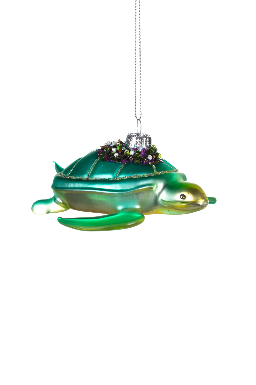 Sparkling Green Sea Turle Glass Christmas Tree Bauble Ornament