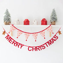 Load image into Gallery viewer, All Over Gingerbread Fabric Bunting with Red Trim and Pompoms 150cm
