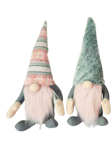 Set of 2 Sitting Pink Beard Christmas Knit & Felt Gnome Gonks