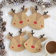Load image into Gallery viewer, Christmas Reindeer Natural Coasters Set of 4
