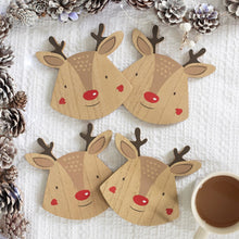 Load image into Gallery viewer, Christmas Reindeer Natural Coasters Set of 4