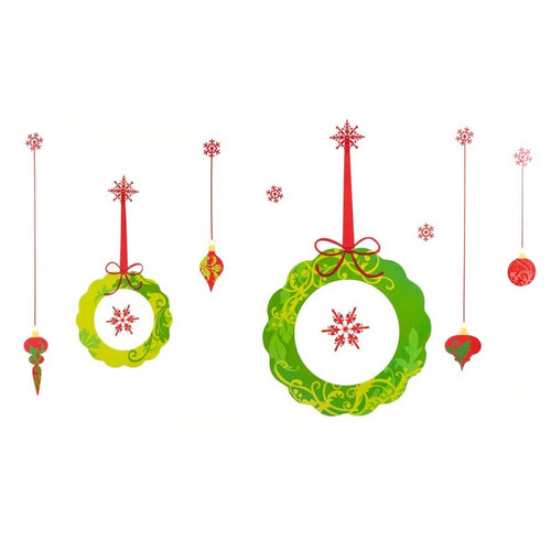 Large Christmas Decorative Wall Frieze Sticker Set - Wreaths and Baubles