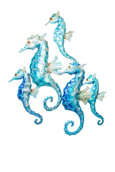Seahorse Hippocampi Blue / Turquoise Metal Wall Art by Shoeless Joe