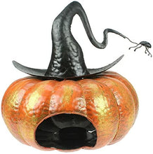 Load image into Gallery viewer, Large Metal Pumpkin Halloween Lantern With Spider back
