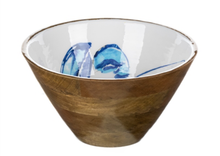 Load image into Gallery viewer, Blue and White Lobster Design Wooden Large 30cm Bowl by Shoeless Joe