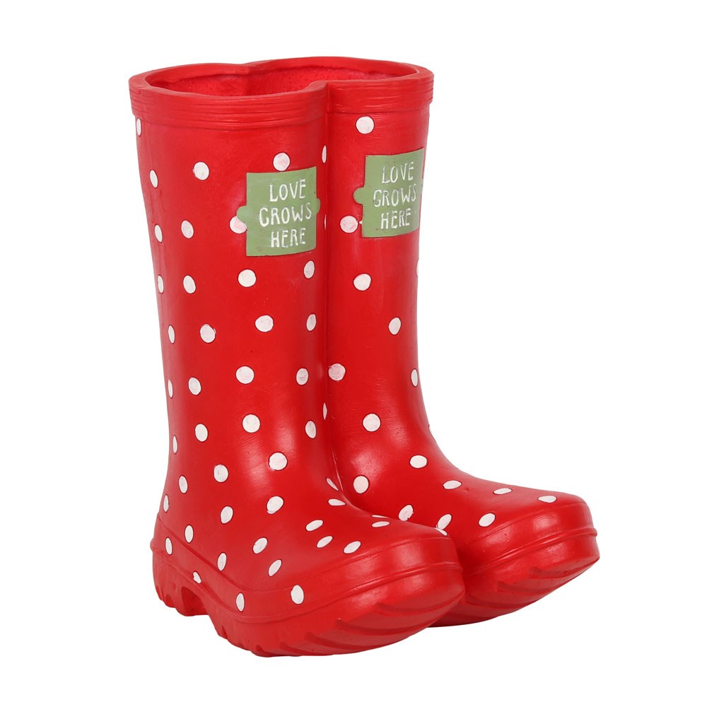 Red Dotty Wellington Boots Planter – The Useful Shop