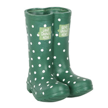 Load image into Gallery viewer, Dark Green Dotty Wellington Boots Planter