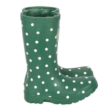 Load image into Gallery viewer, Dark Green Dotty Wellington Boots Planter