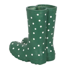 Load image into Gallery viewer, Dark Green Dotty Wellington Boots Planter
