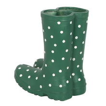 Load image into Gallery viewer, Dark Green Dotty Wellington Boots Planter