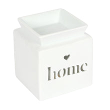 Load image into Gallery viewer, White Ceramic Oil Burner or Wax Melter with Cut Out Design - Family, Home or Love