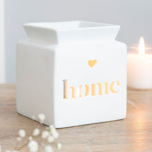 Load image into Gallery viewer, White Ceramic Oil Burner or Wax Melter with Cut Out Design - Family, Home or Love
