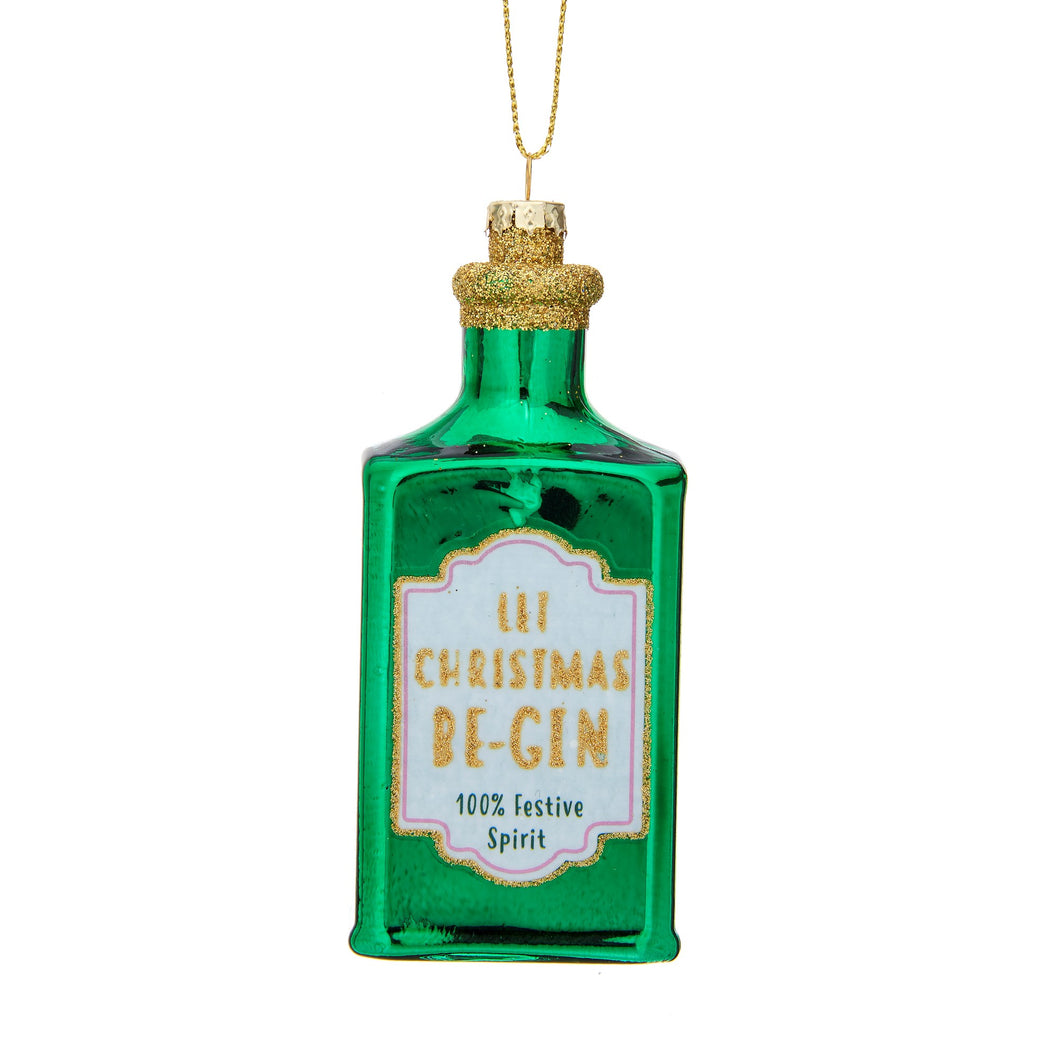 Sass & Belle Christmas Cheer Large Glistening Green Gin Bottle Christmas Tree Bauble Ornament