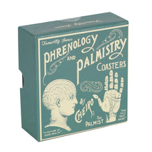 Load image into Gallery viewer, Phrenology  and Palmistry Tattoo Design Coasters - Box of 6
