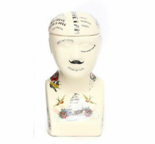 Load image into Gallery viewer, Phrenology Tattoo Ceramic Storage Head - Small Size-The Useful Shop