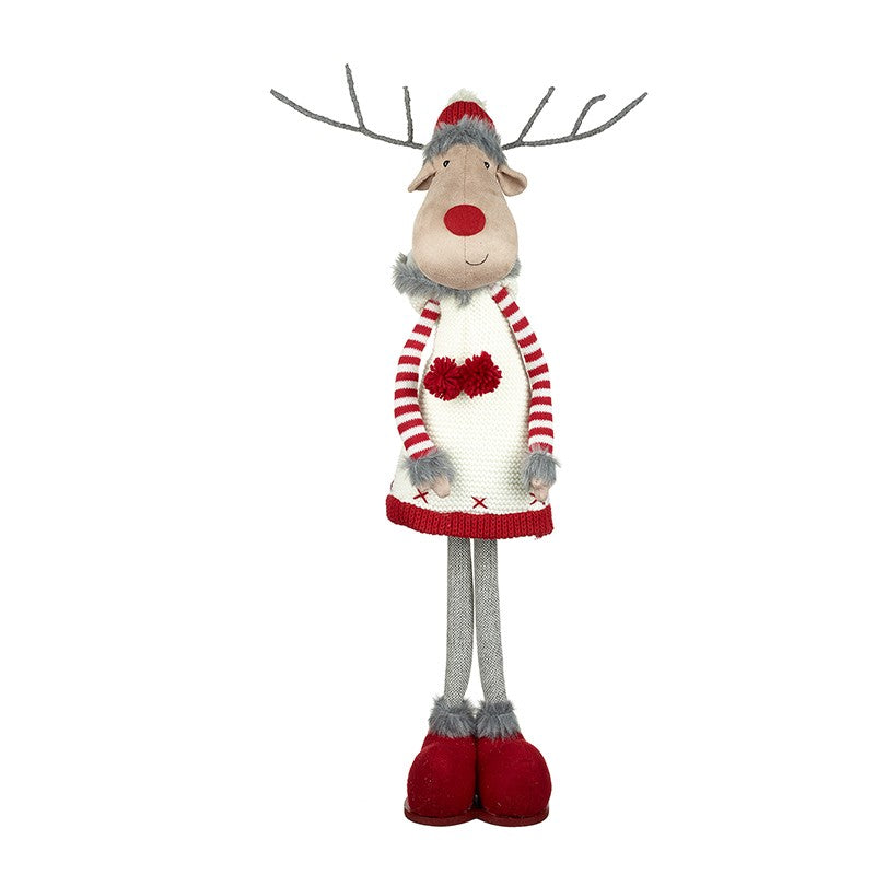 Large Tall Standing Reindeer Christmas Decoration with Striped Sleeves Jumper