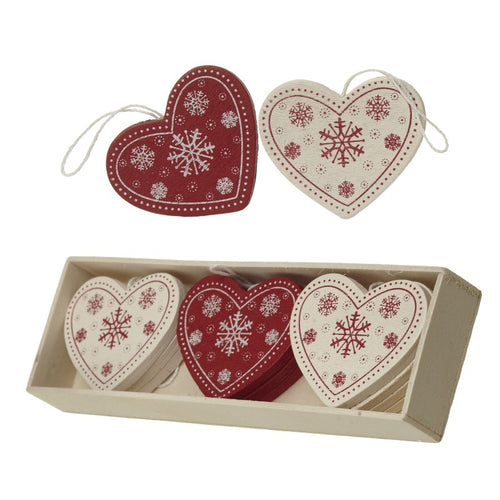 Wooden Nordic Hearts Hanging Tree Decorations Set of 12