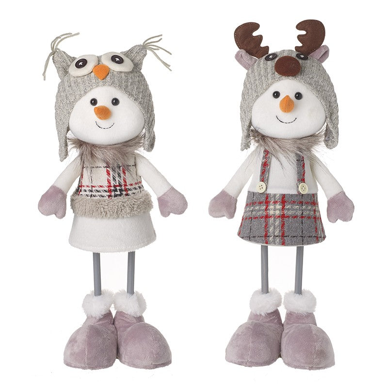 Standing Festive Snow Boy & Girl With Cute Hats Decorative Display