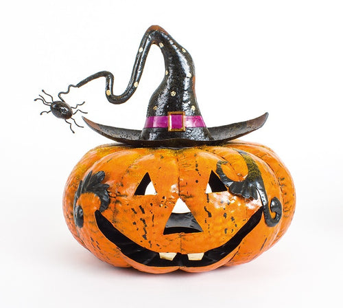Large Metal Pumpkin Halloween Lantern With Spider-The Useful Shop