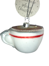 Load image into Gallery viewer, Coffee Lovers Christmas Cappuccino Cup Tree Bauble Decoration with Heart Froth
