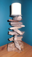 Load image into Gallery viewer, Large Rustic Driftwood Pillar Candle Holder with background
