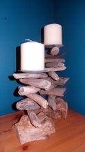Load image into Gallery viewer, Medium Rustic Driftwood Pillar Candle Holder sizes
