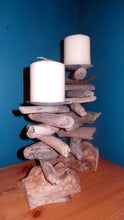 Load image into Gallery viewer, Medium Rustic Driftwood Pillar Candle Holder sizes