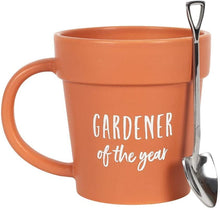 Load image into Gallery viewer, Gardener of The Year Plant Pot Shaped Mug with Shovel Spoon