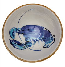 Load image into Gallery viewer, Blue and White Lobster Design Wooden Large 30cm Bowl by Shoeless Joe