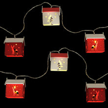 Load image into Gallery viewer, String of Wooden Nordic Red &amp; White Christmas House Lights
