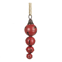 Load image into Gallery viewer, Large Metal Vintage Christmas Cascading Jingle Bells Decoration with Rope Hanger - Red