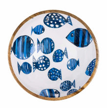 Load image into Gallery viewer, Blue and White Barrier Reef Fish Wooden Large 30cm Bowl by Shoeless Joe
