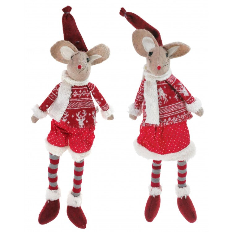 Set of 2 Christmas Mouse Nordic Shelf Sitters Decoration