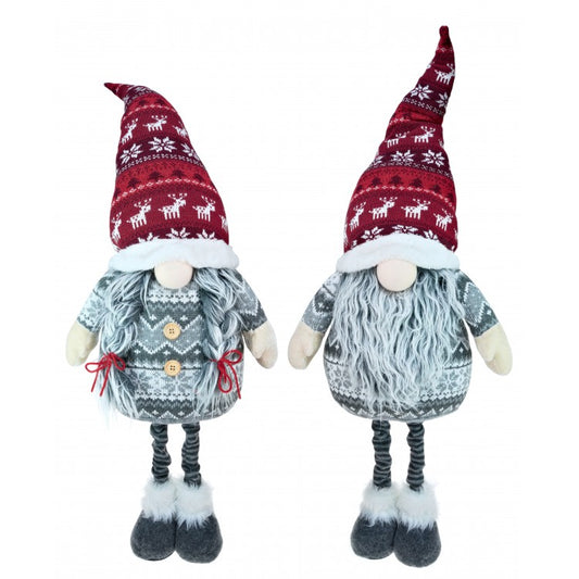 Large Nordic Gnome Gonk Pair Set of 2 90cm - Fairisle Grey & Red