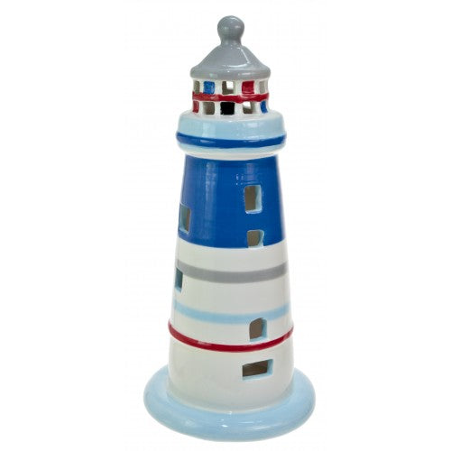 Seaside Ceramics Large Pottery Lighthouse with LED Lighting