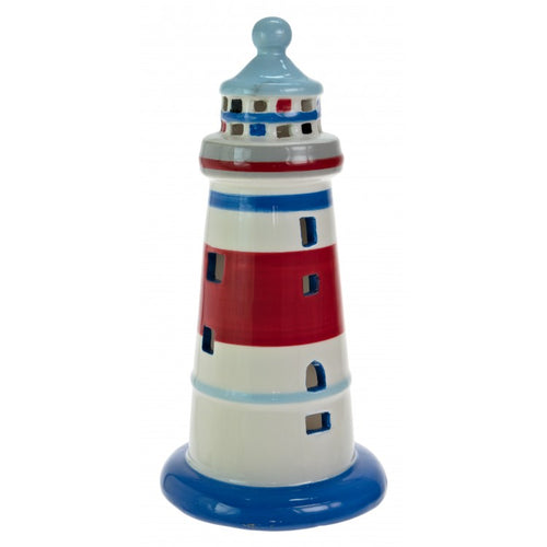 Seaside Ceramics Medium Pottery Lighthouse with LED Lighting