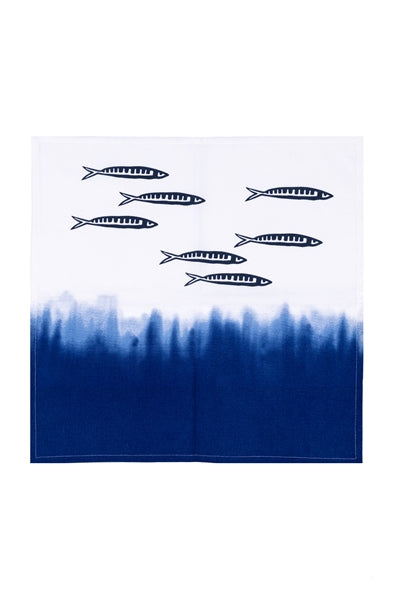 Set of 6 Fishes Dip Dye Blue and White Napkins by Shoeless Joe
