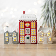 Load image into Gallery viewer, Set of 3 Christmas Village Ceramic Light Up Houses with LED
