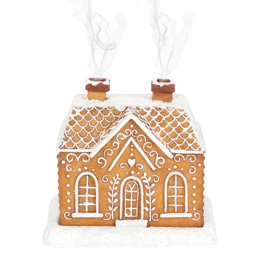 Iced Gingerbread House Ceramic Incense Burner with Chimneys